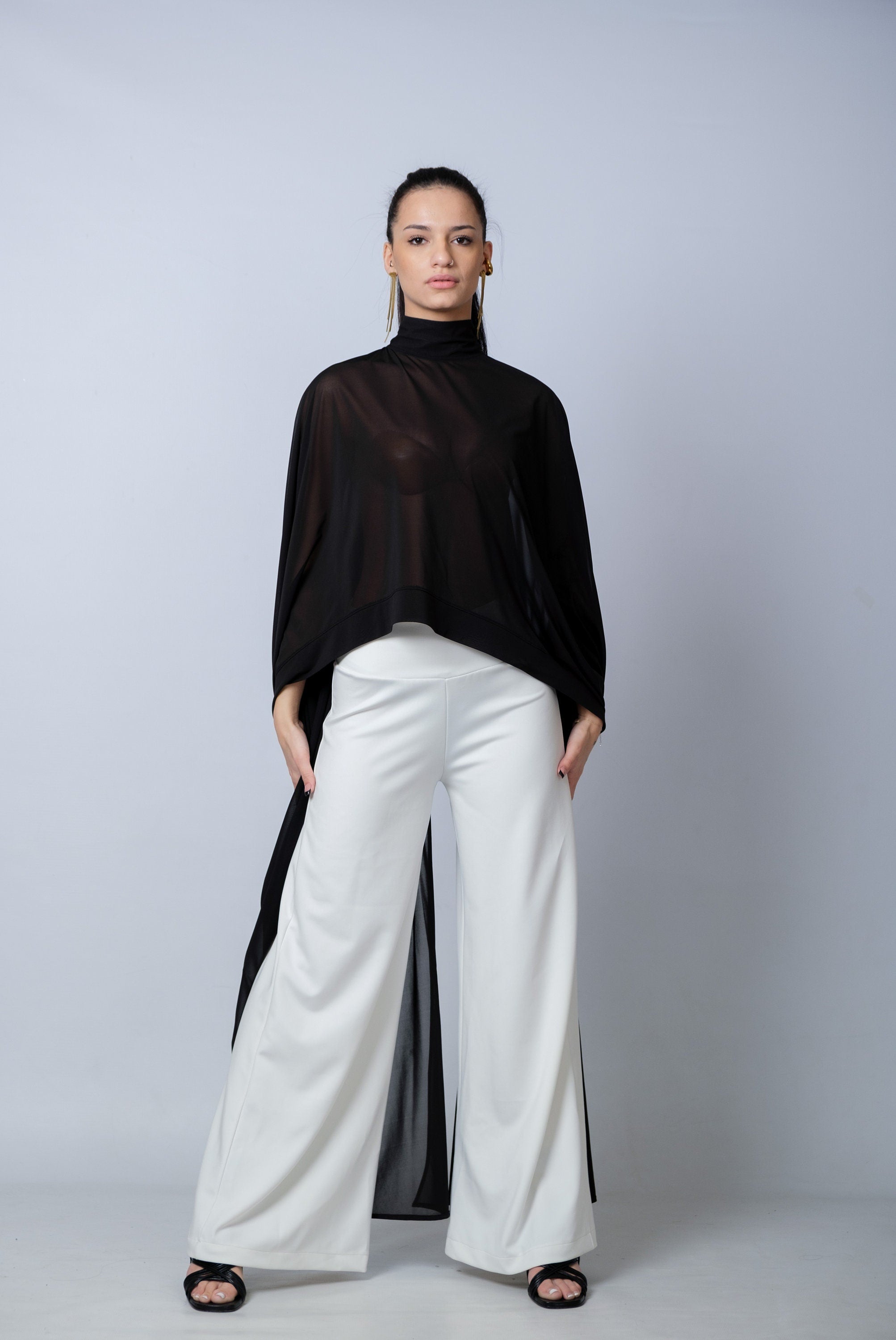 Extravagant Black Sheer Cape Tunic