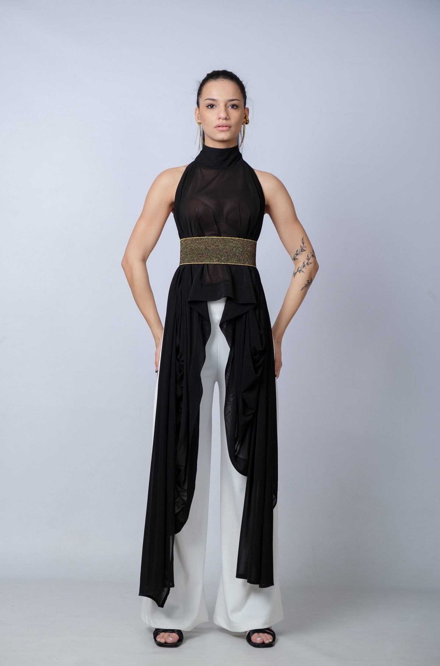 Extravagant Black Sheer Cape Tunic