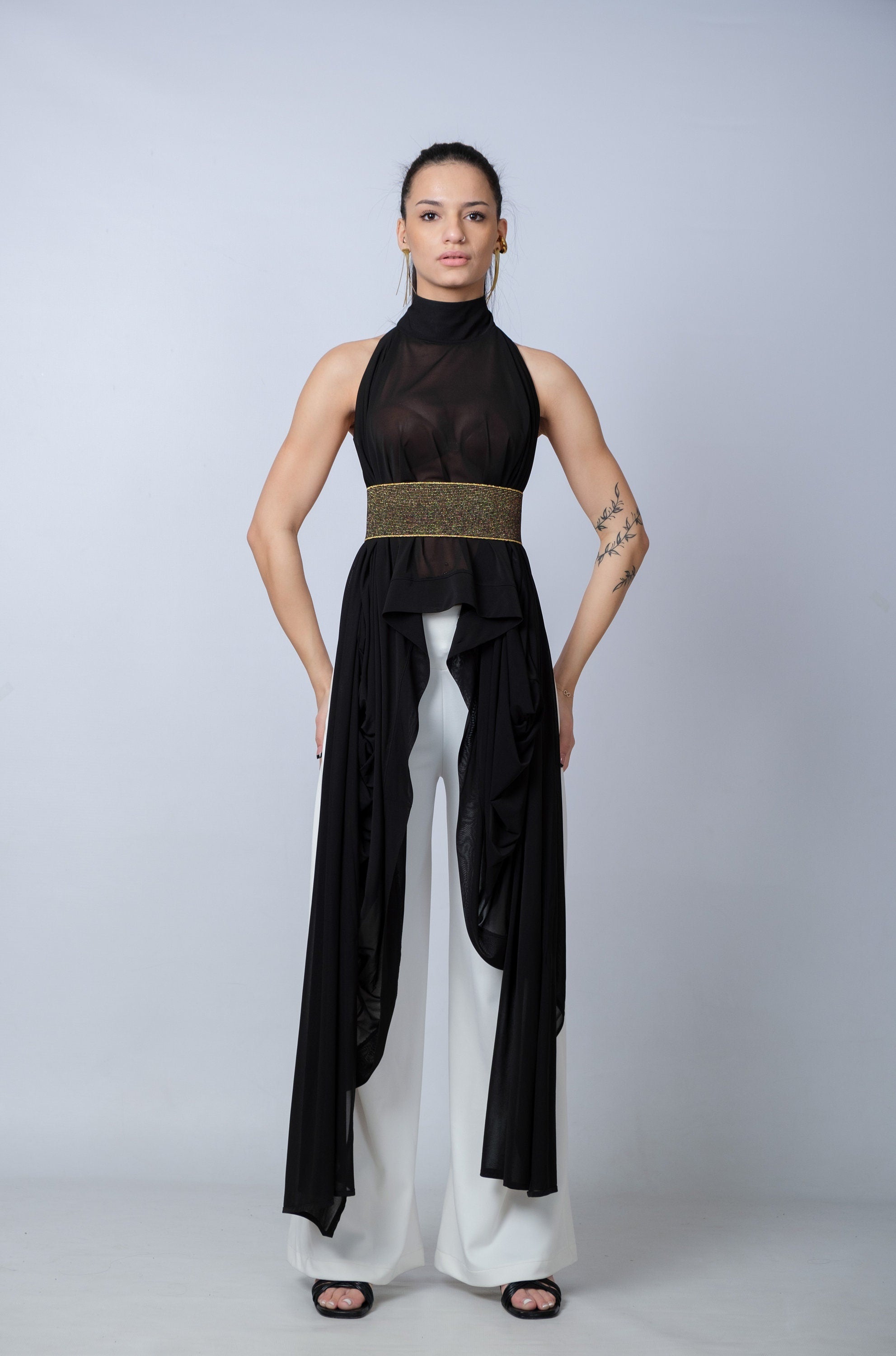 Extravagant Black Sheer Cape Tunic