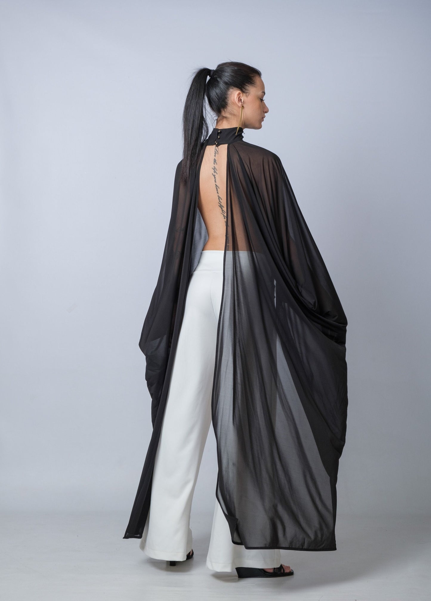 Extravagant Black Sheer Cape Tunic
