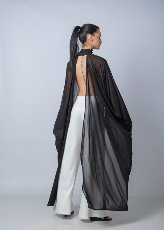 Extravagant Black Sheer Cape Tunic