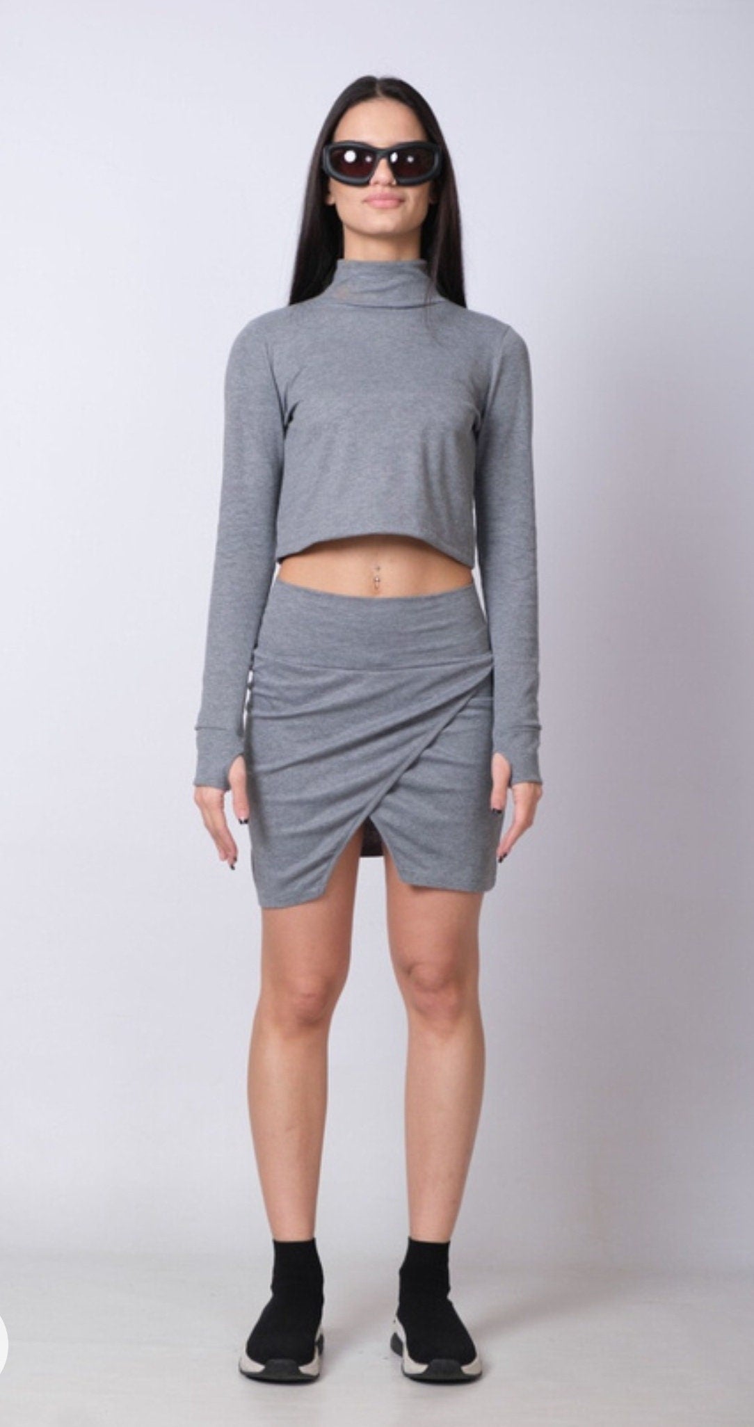 New Cotton Loose Turtleneck Crop Top
