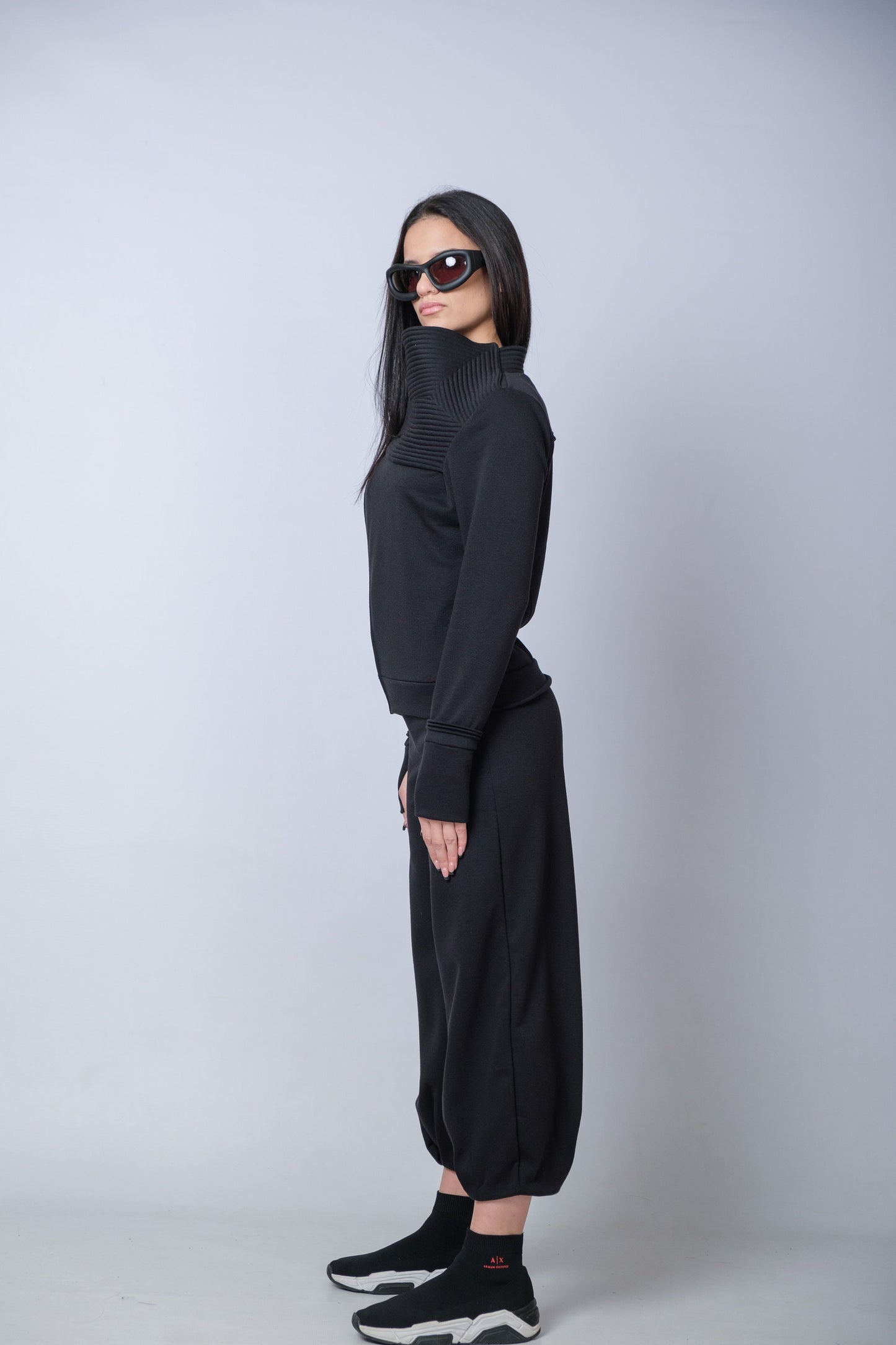 Black Cyberpunk Jacket With High Collar