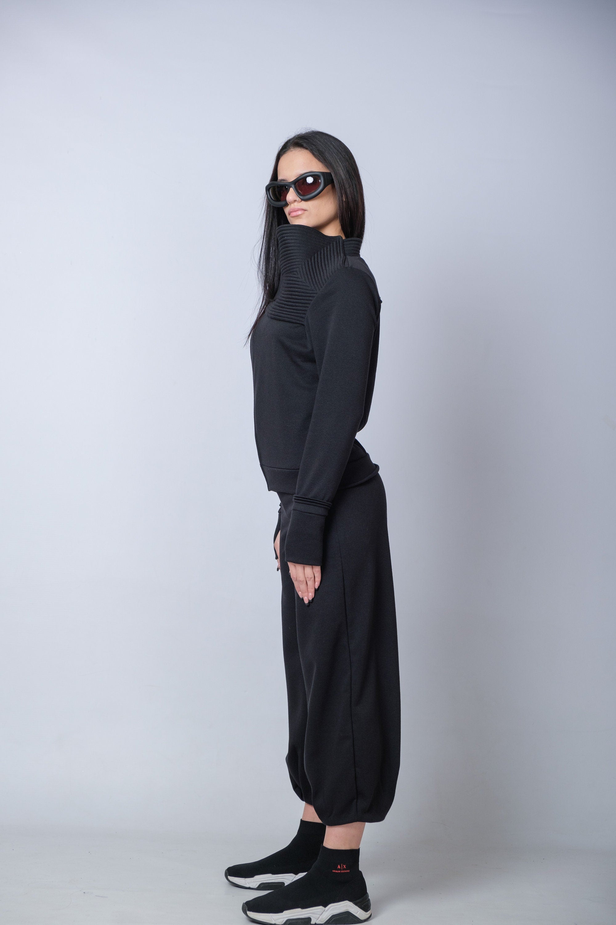 Black Cyberpunk Jacket With High Collar