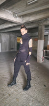 Long Fingerless Thumb Hole Gloves / Black Faux Leather Gloves / Cyberpunk Accessories / Cotton Knitted Arm Warmers