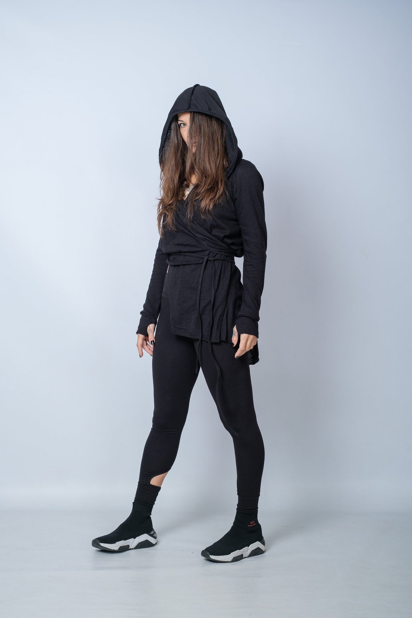 Black Asymmetric Cotton Cardigan