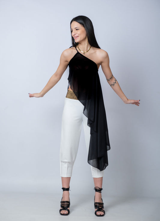 One Shoulder Asymmetric Black Tunic