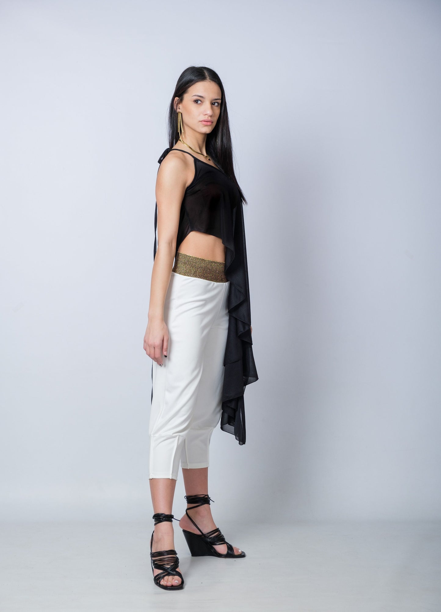 One Shoulder Asymmetric Black Tunic