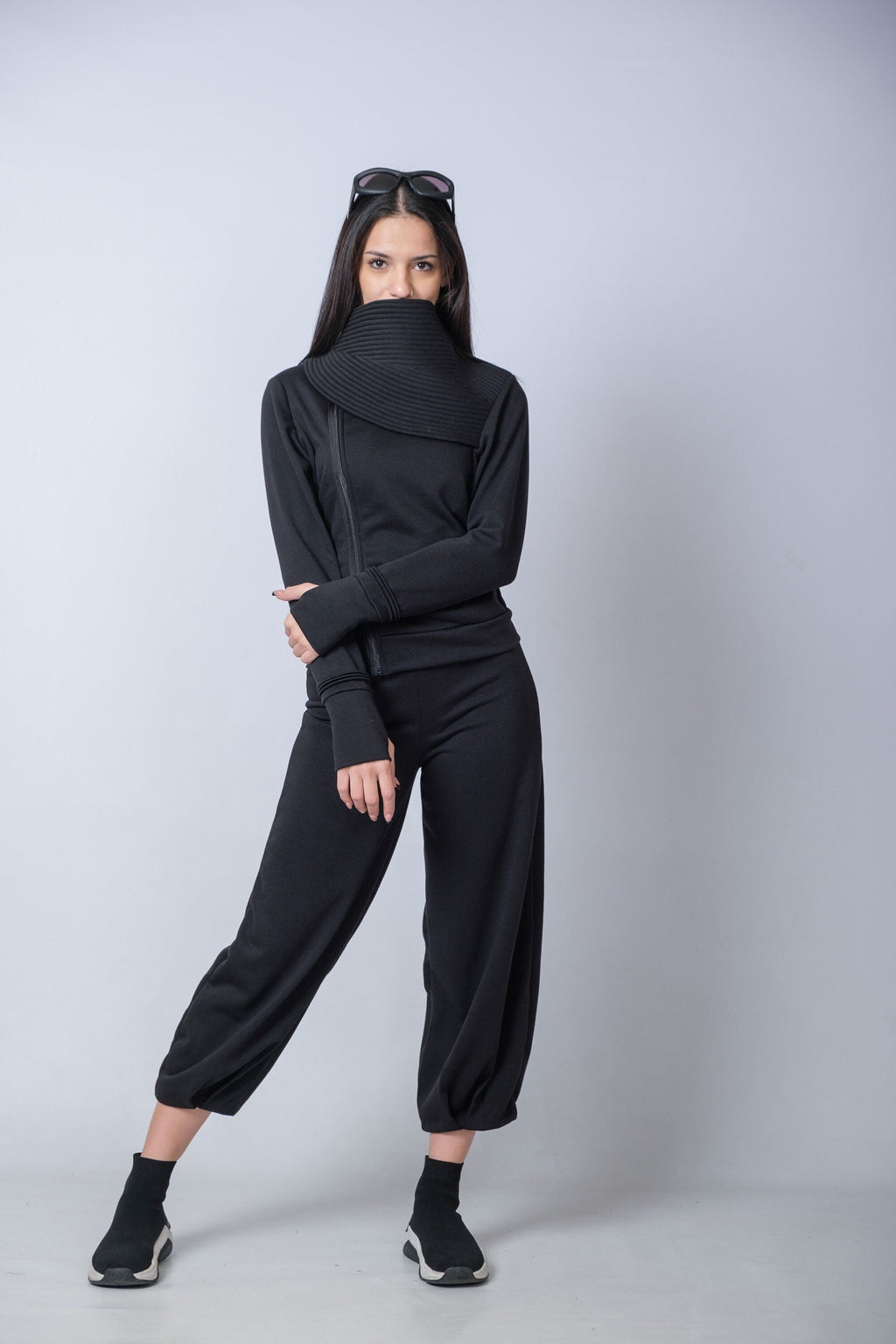 Black Cyberpunk Jacket With High Collar