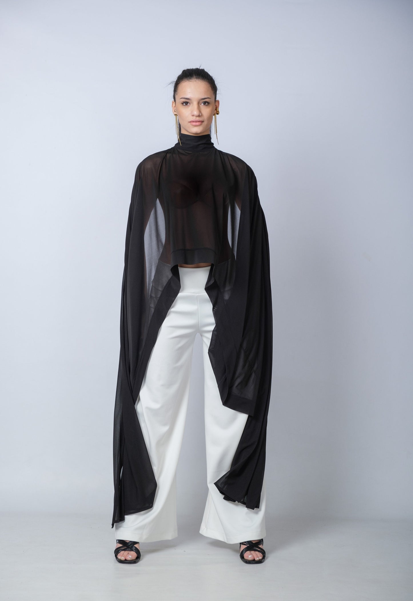 Extravagant Black Sheer Cape Tunic