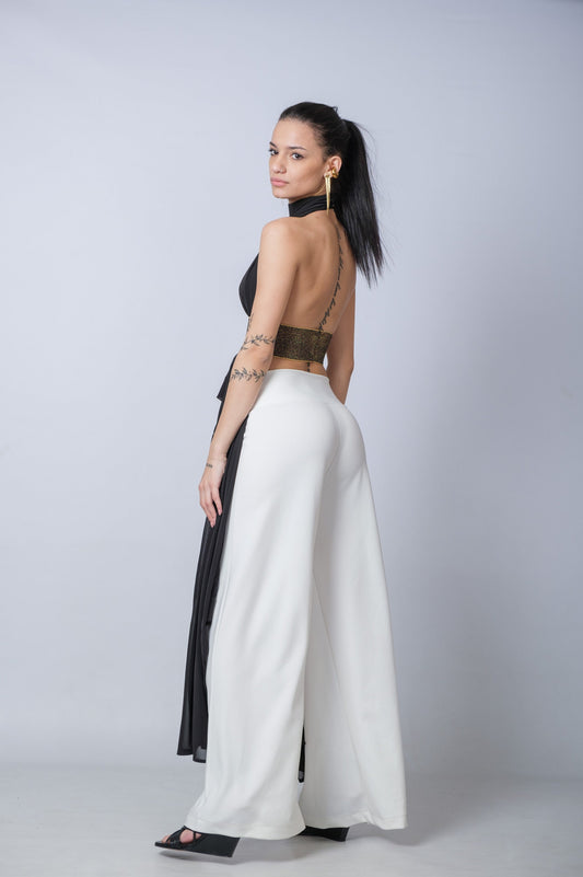 Women's White Elastic Waist Jersey Pants