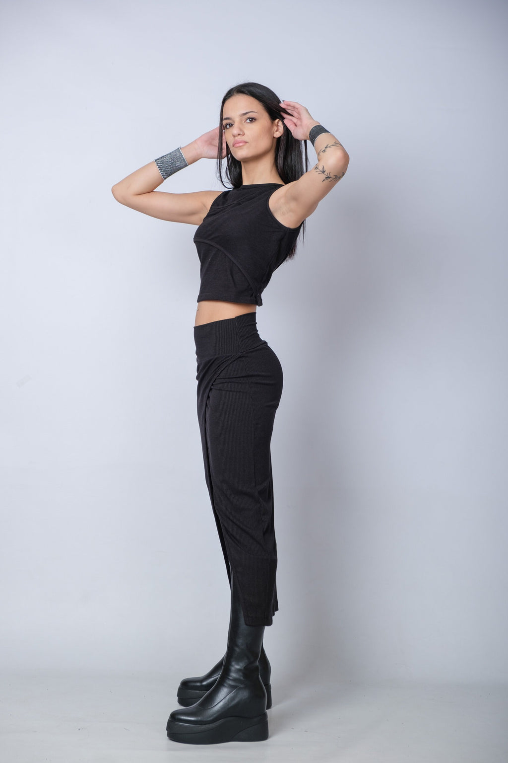 Women's Black High Waisted Soft Heavy Cotton Skirt