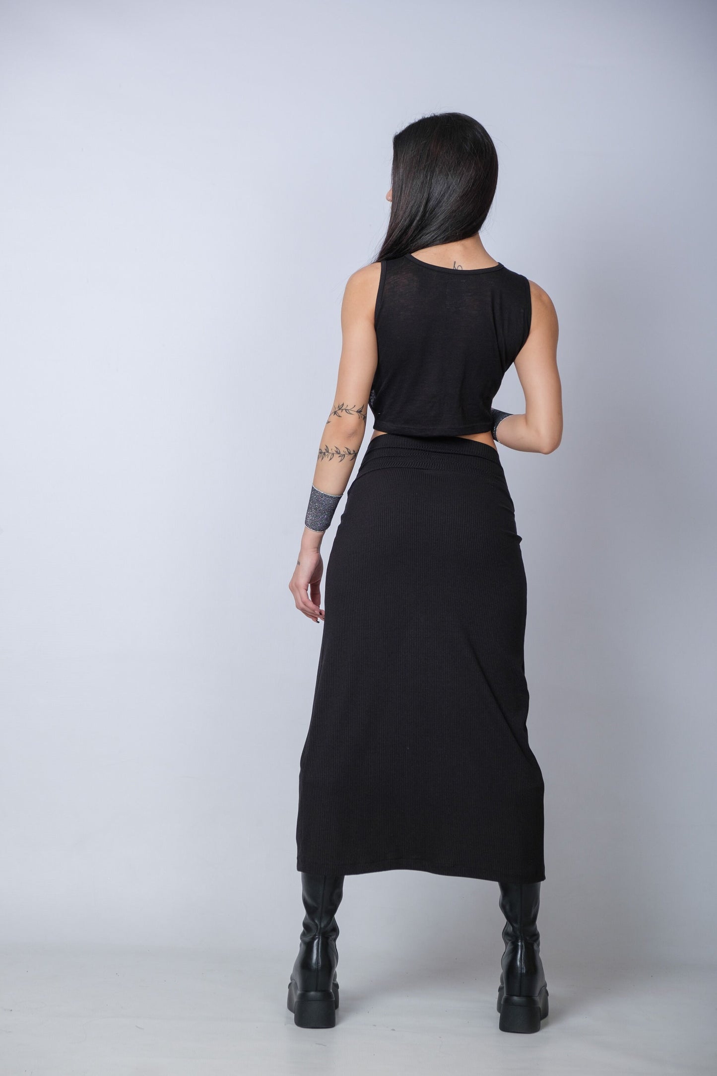 Women's Black High Waisted Soft Heavy Cotton Skirt