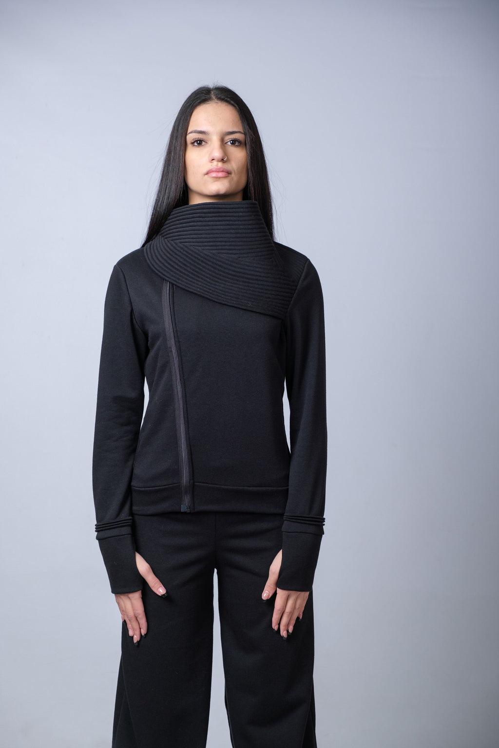 Black Cyberpunk Jacket With High Collar