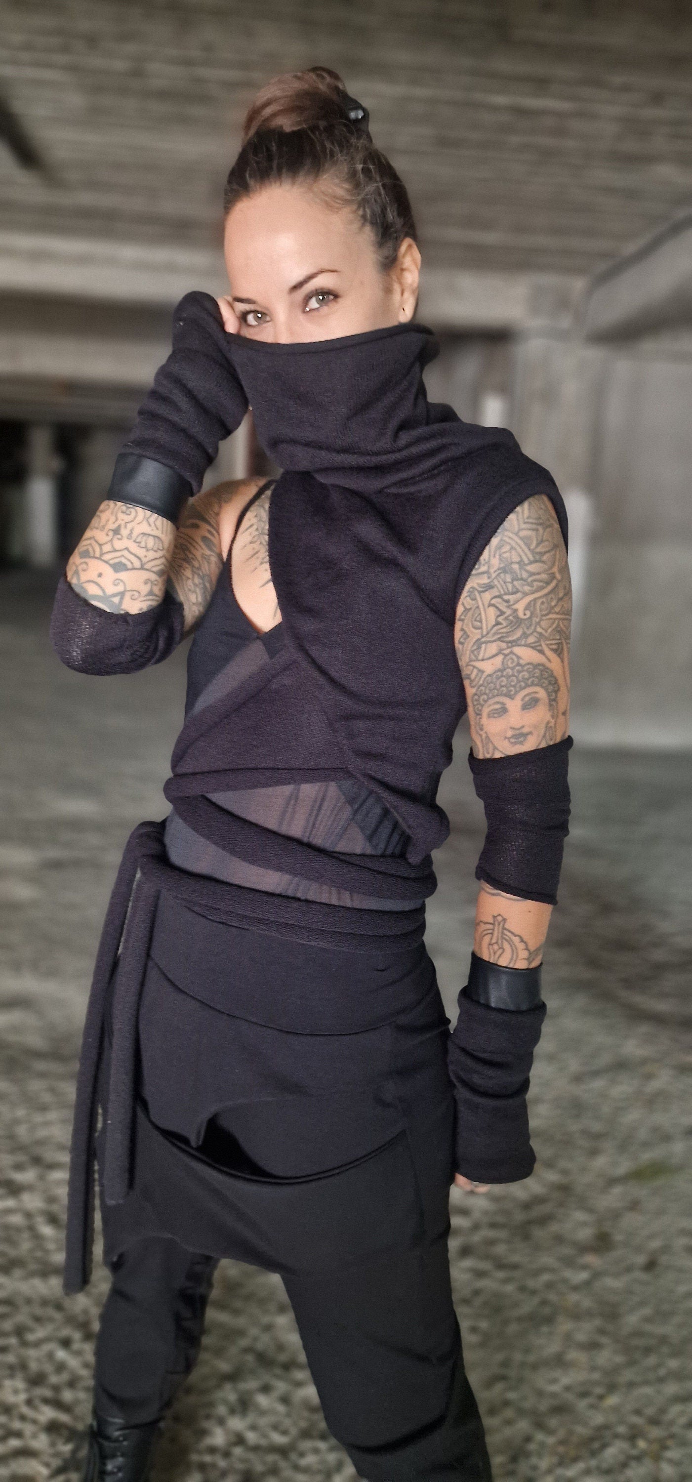 Long Fingerless Thumb Hole Gloves