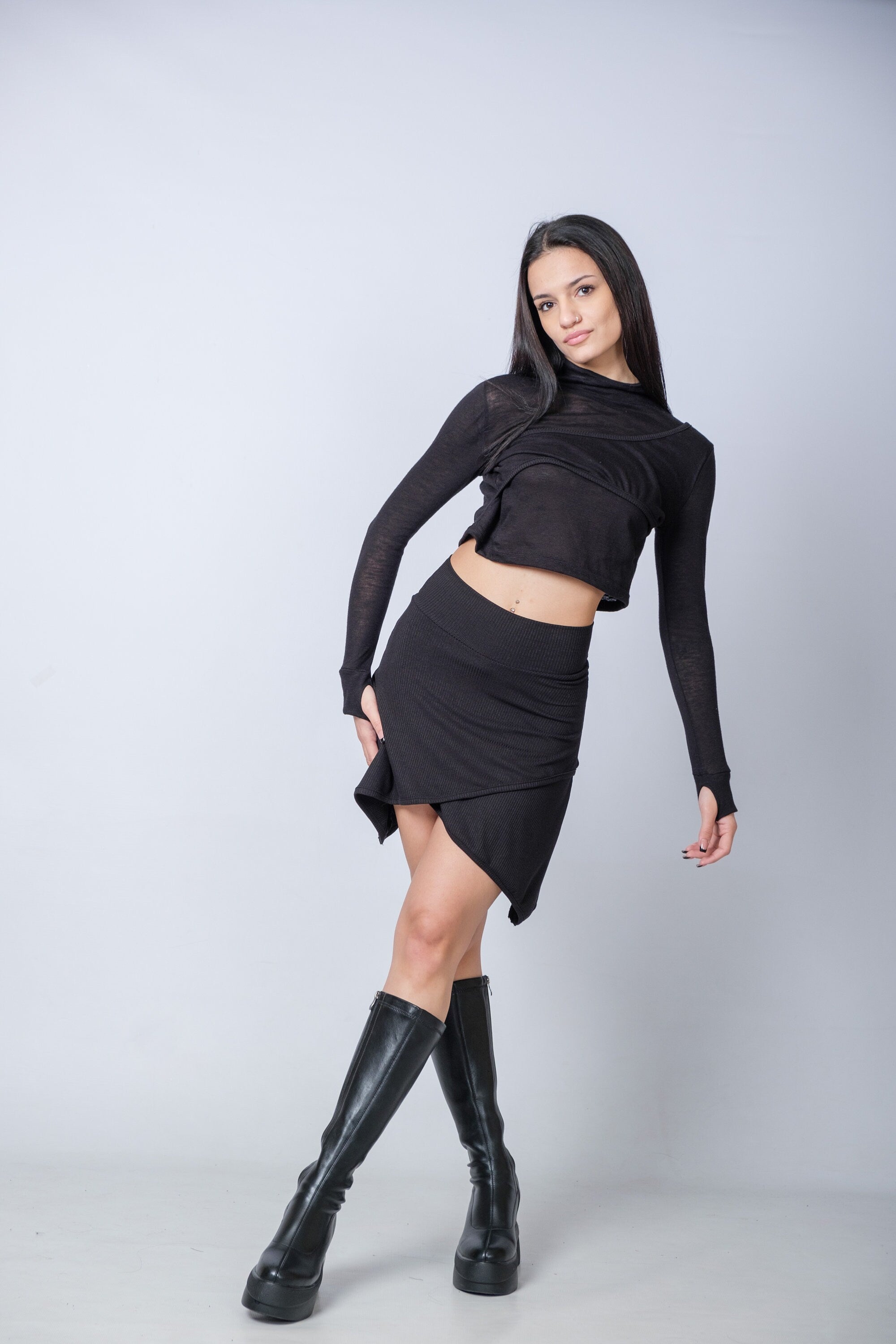 Black Asymmetric Mini Skirt / Summer Wrap Short Skirt / Soft Stretchy Fabric / Comfortable and Stylish / Bodycon Party Skirt / Capsule Wardrobe / Y2K