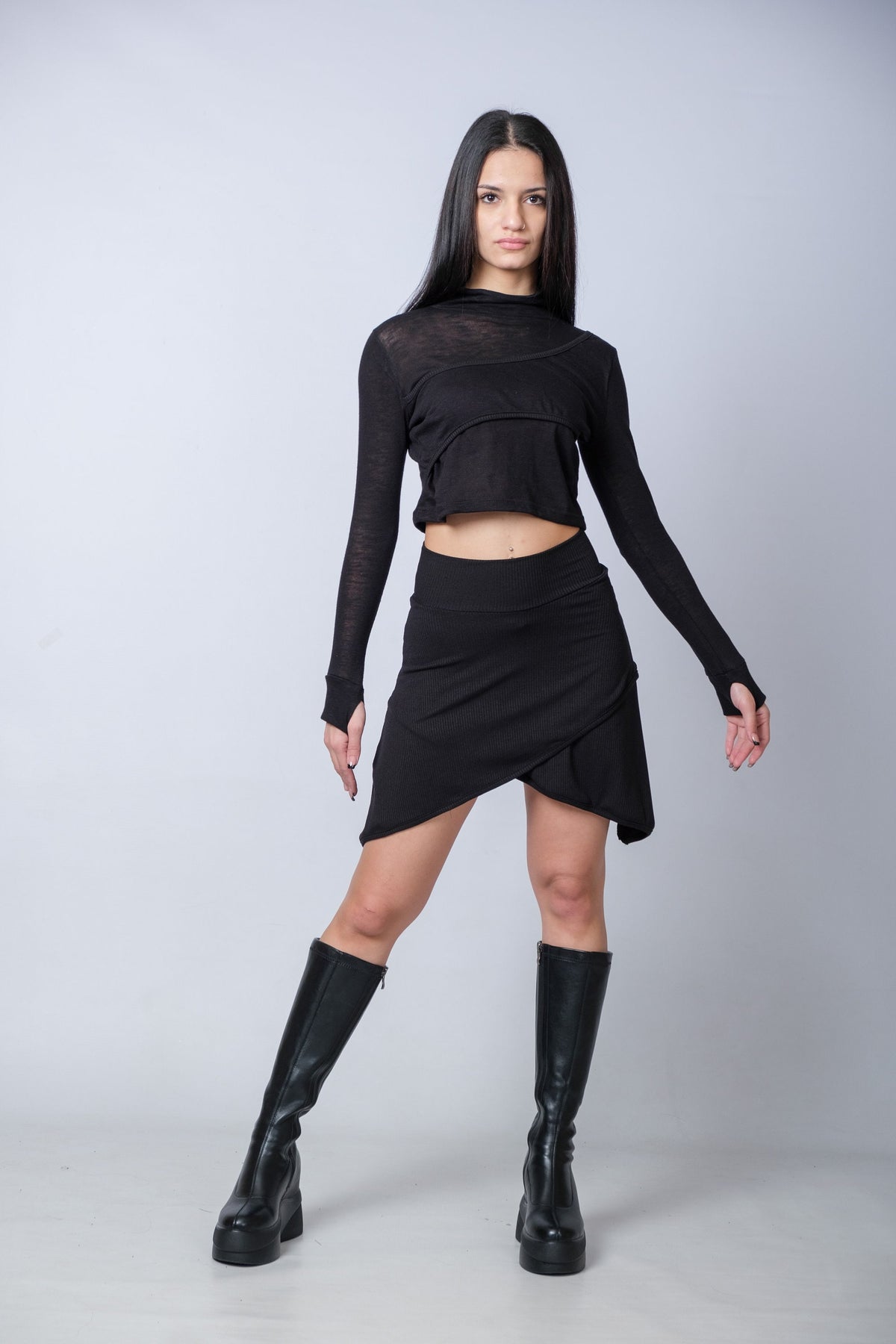 Black Asymmetric Mini Skirt