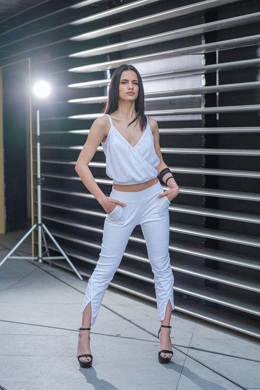 White Deep V Loose Top