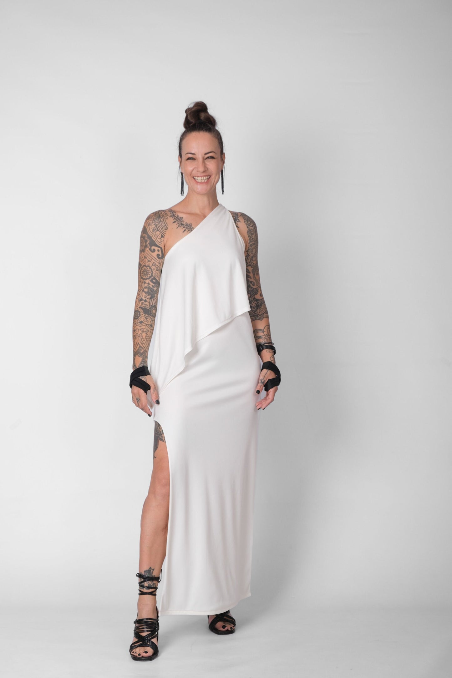 White One Shoulder Elegant Dress