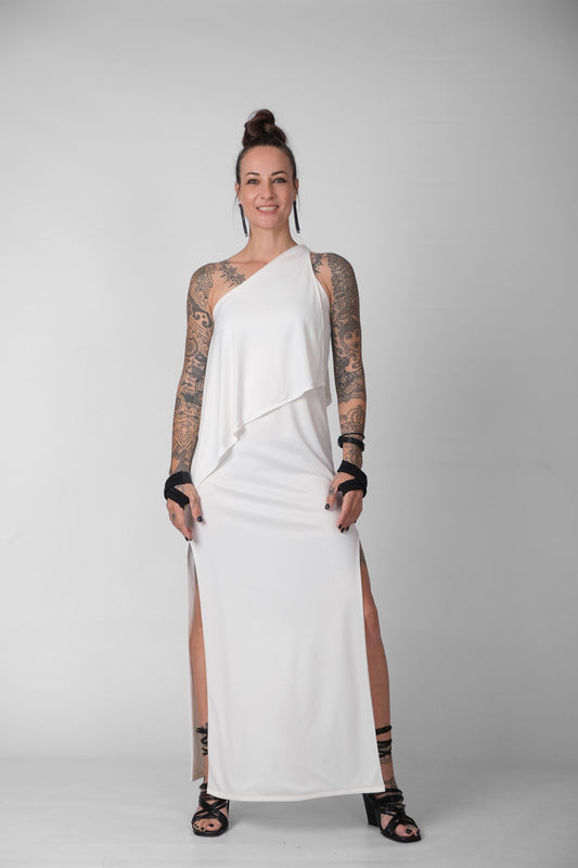 White One Shoulder Elegant Dress