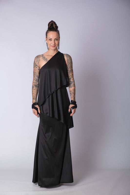 Black Layered Maxi Cocktail Dress