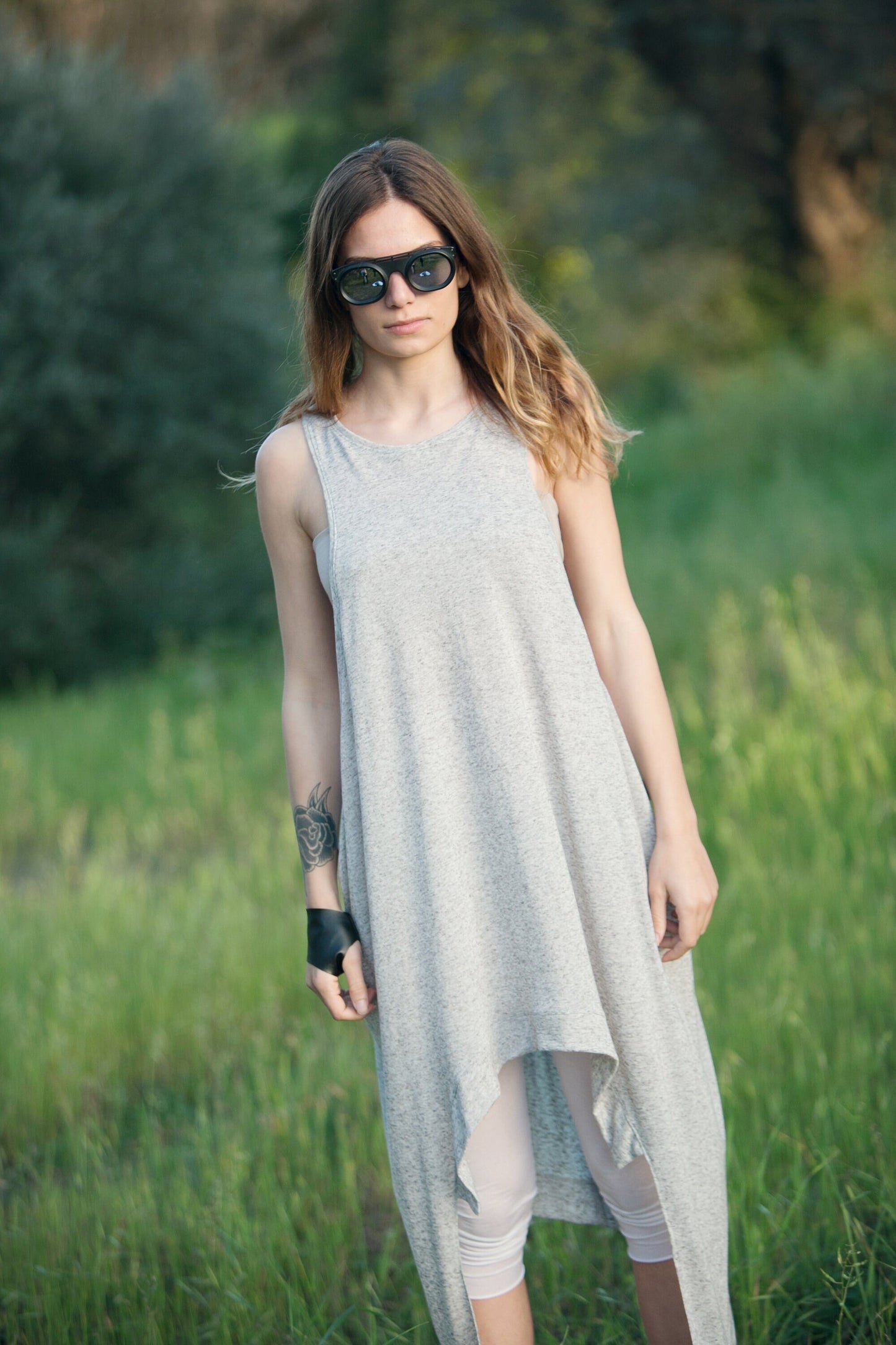 Loose Asymmetric Open Side Tunic Dress