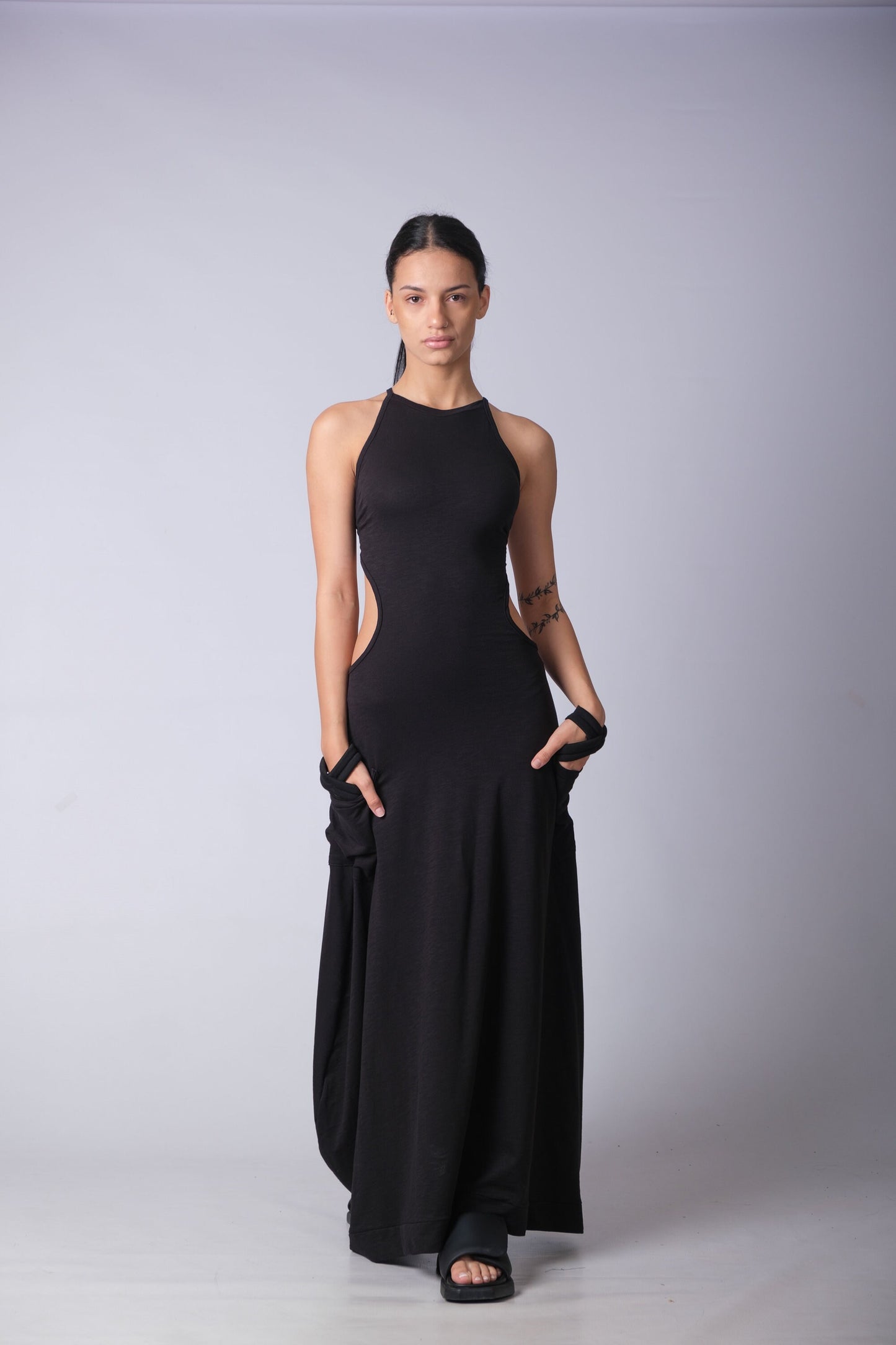 Black Open Back Maxi Dress
