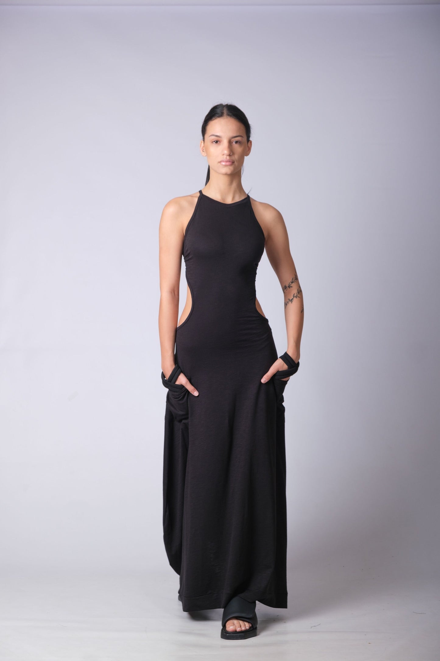 Black Open Back Maxi Dress