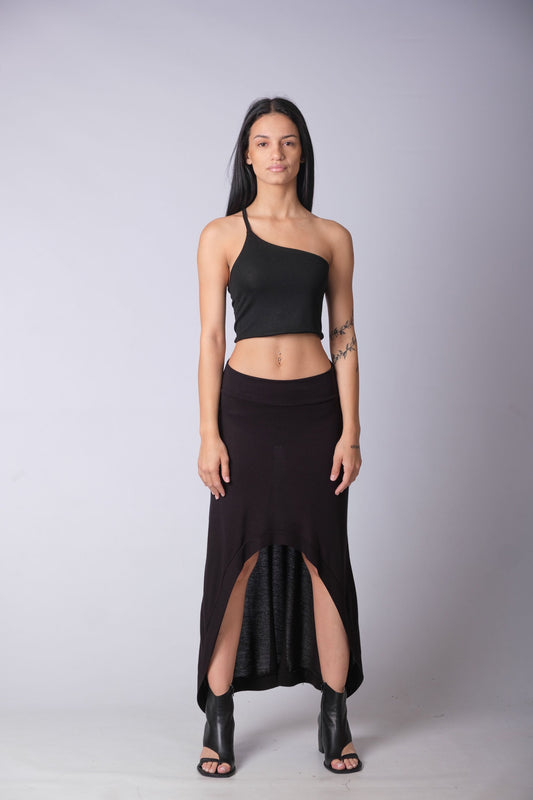 Women's Black High Waisted Soft Heavy Cotton Skirt
