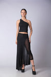 Extra Long Extravagant Black Skirt / Sheer Maxi Skirt with Thigh High Split / Skirt with Leggings / Evening Outfit / Cocktail Black Elegant Skirt