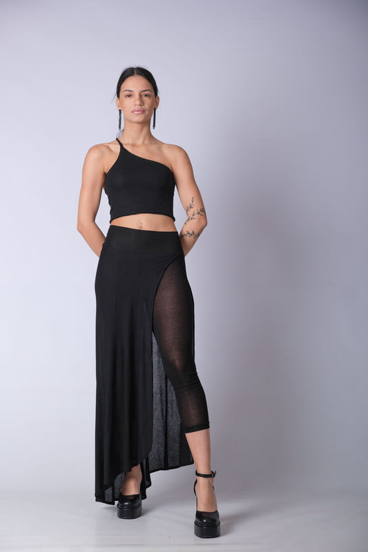 One Shoulder Black Crop Top