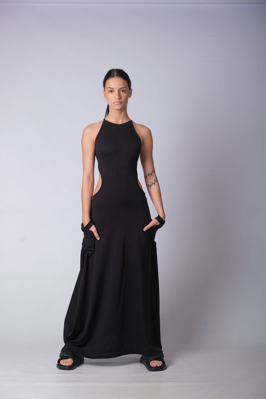Black Open Back Maxi Dress