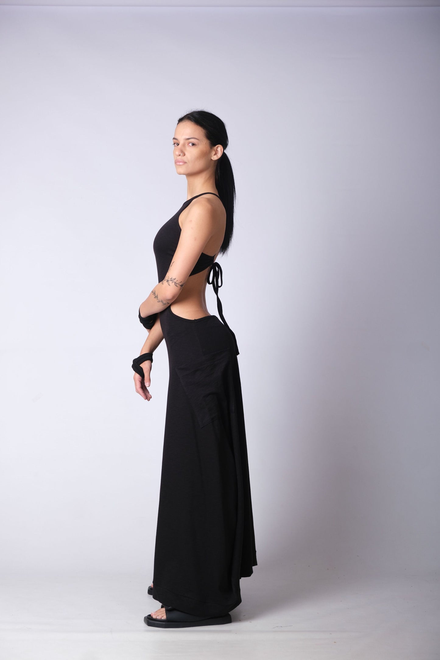 Black Open Back Maxi Dress