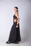 Black Open Back Maxi Dress / Cut Out Dress / Extravagant Long Dress / Dress with Pockets / Avant Garde Clothing / Caftan / Cotton Sleeveless Summer