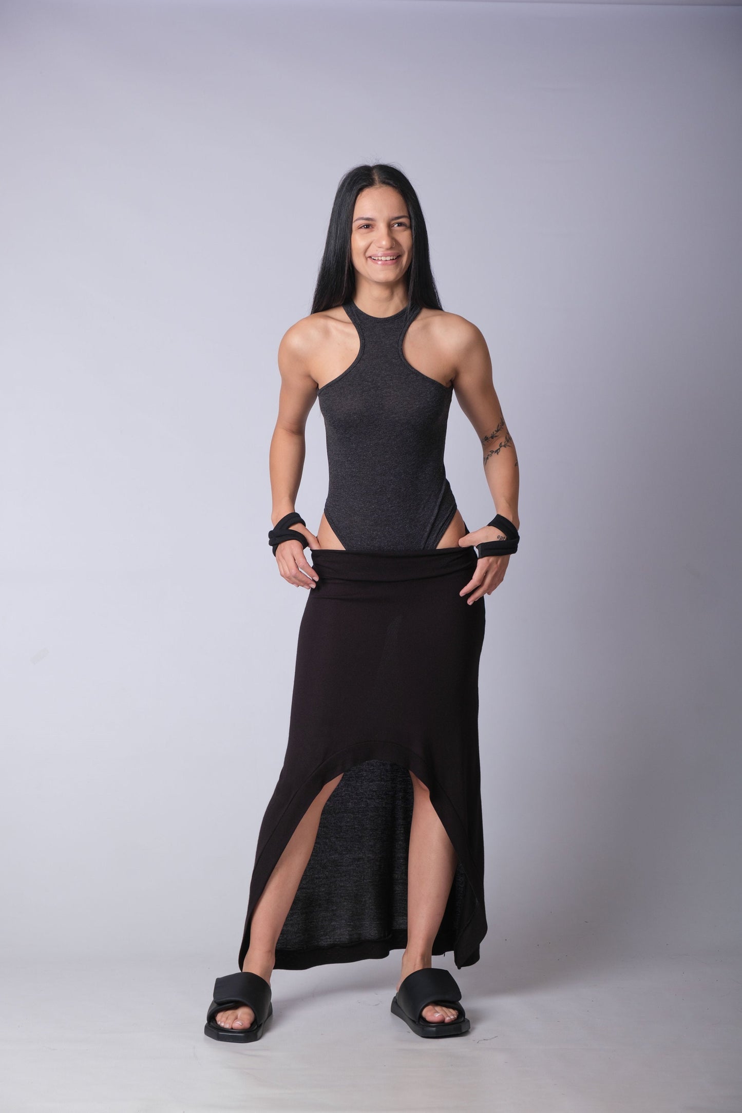 Women's Black High Waisted Soft Heavy Cotton Skirt