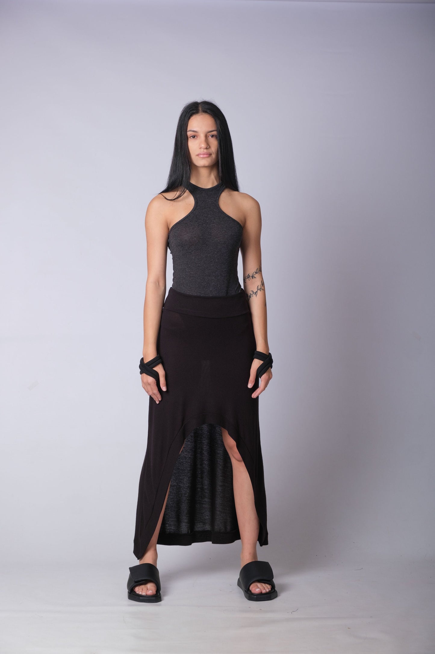 Women's Black High Waisted Soft Heavy Cotton Skirt